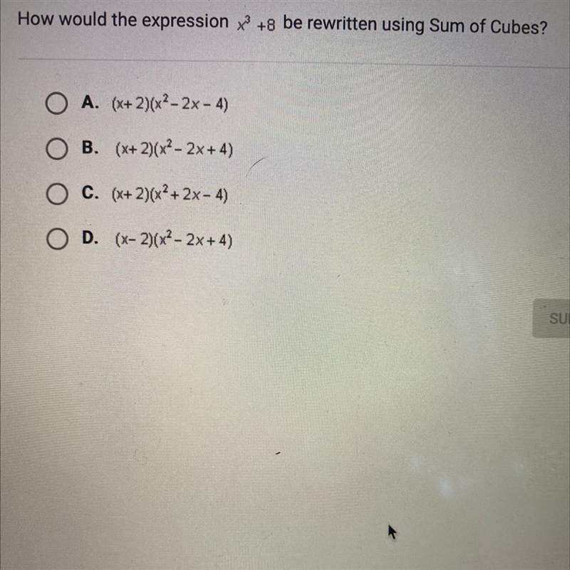 How would the expression x3 +8 be rewritten using Sum of Cubes?-example-1