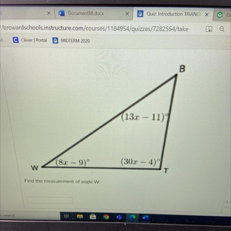 Help please find the measurements of angle W-example-1