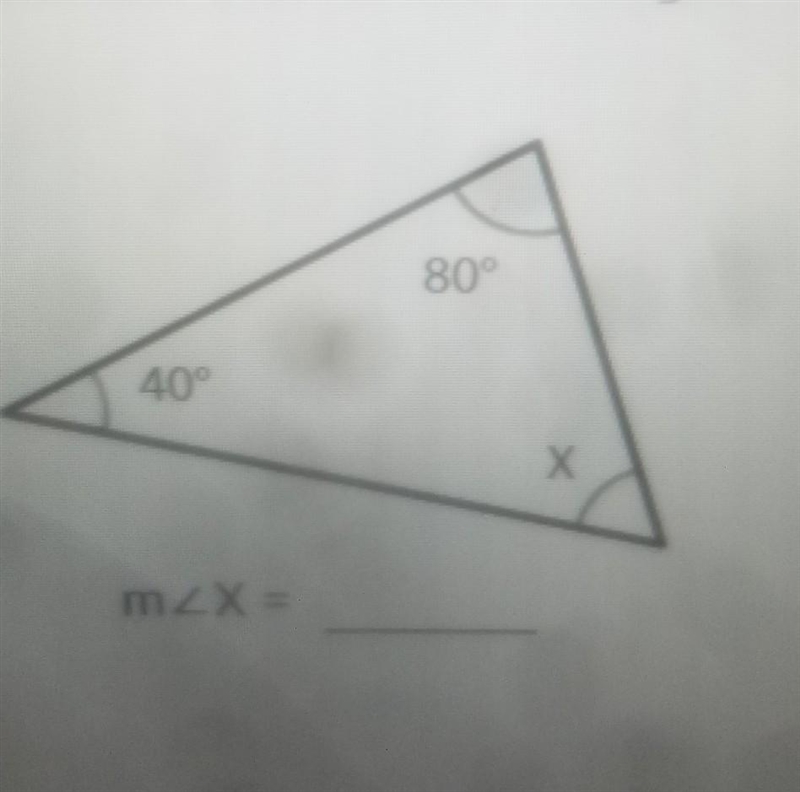 for the triangle find the unknown angle x remember that for the triangle, the three-example-1