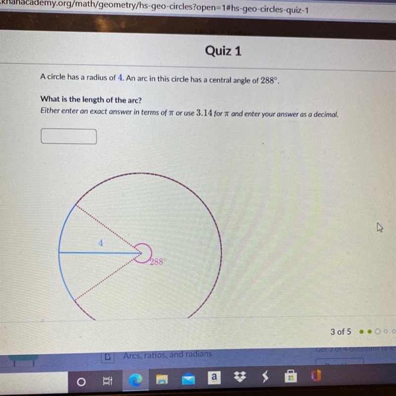 A circle has a radius of four arc in the circle has a central angle of 280° what is-example-1