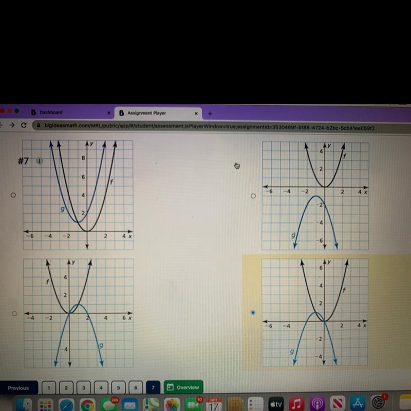 Select the correct graph of f(x)=x^2 and g(x)= - (x+1)^2+1 PLS SHOW EXPLANATION-example-1