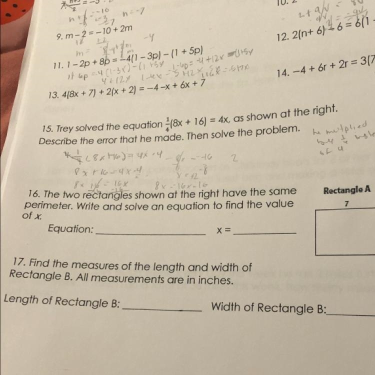 17. Find the measures of the length and width of Rectangle B. All measurements are-example-1