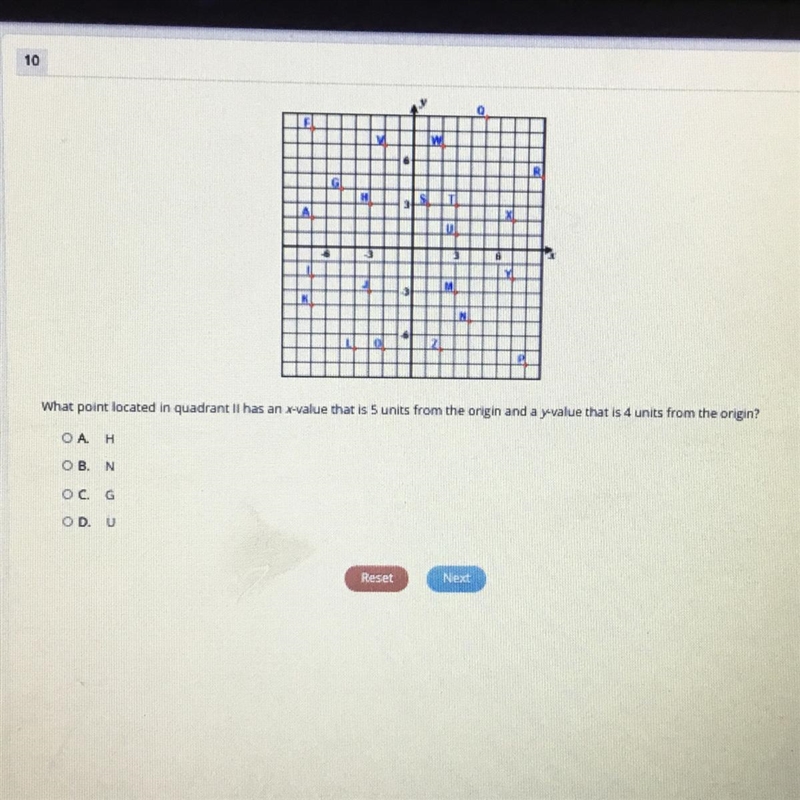 What point located in quadrant l has an x-value that is 5 units from the origin and-example-1