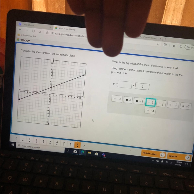 Consider the line shown on the coordinate plane What is the equation of the line in-example-1