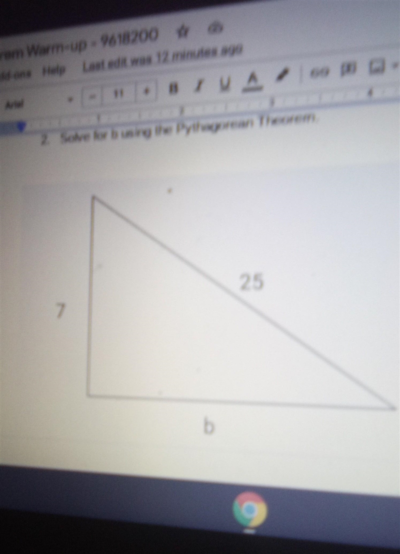 Solve for b using the pythagorean theorem​-example-1