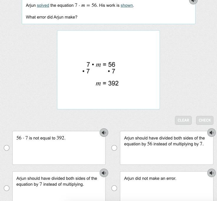 Arjun solved the equation 7·=56. His work is shown. What error did Arjun make? Math-example-1