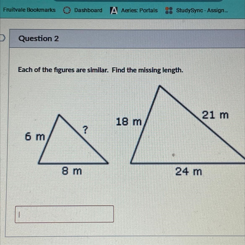 Each of the figures are similar. Find the missing length.-example-1