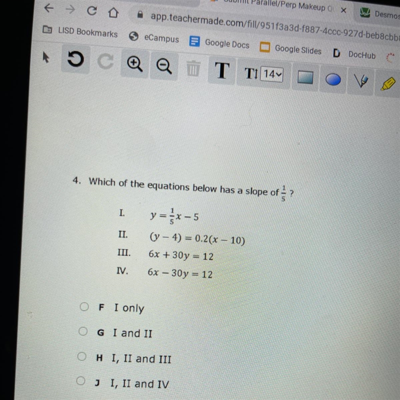 Which of the equations below has a slope of of 1/5 ?-example-1