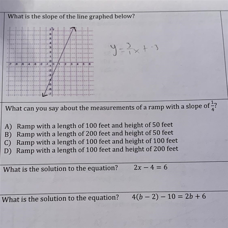 What can you say about the measurements of a ramp with a slope of? A) Ramp with a-example-1