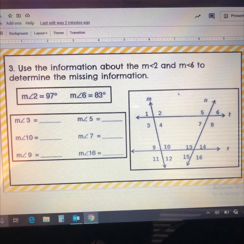 HELP ASAP!!!!!!!!!!!!!!!!!!!!!!!!!!!!!!! 3. Use the information about the m<2 and-example-1