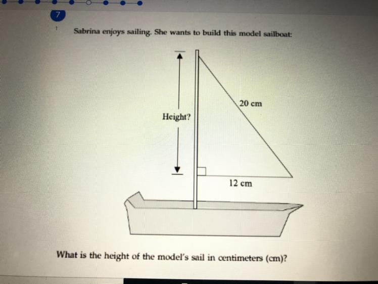 What is the height of the models sail in centimeters?-example-1