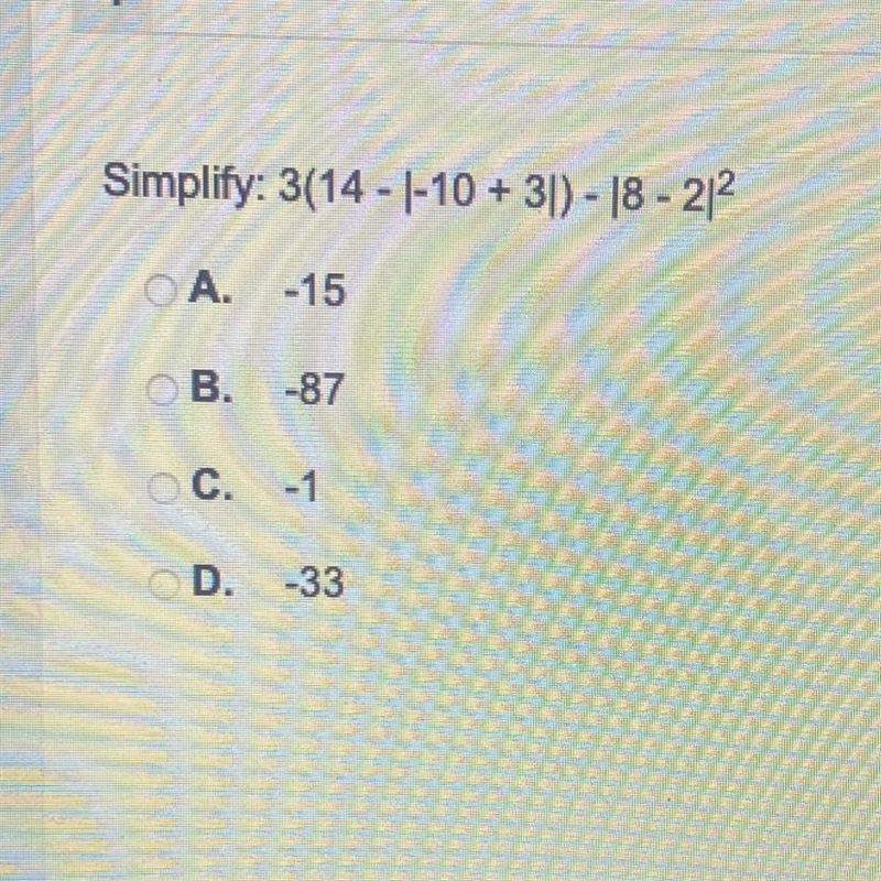 Simplify: 3(14 - |-10 + 31) - 18 - 212 please provide a step by step explanation (:-example-1