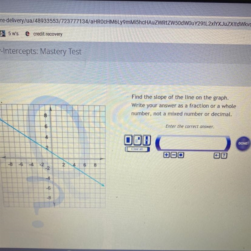 Find the slope of the line on the graph. Write your answer as a fraction or a whole-example-1