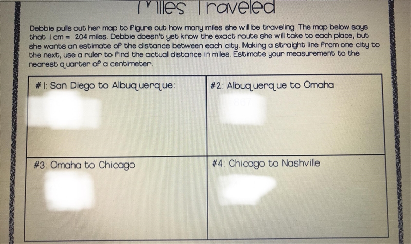 PLEASE HELP!!!! We need to know total number of miles and we need to know the distance-example-1