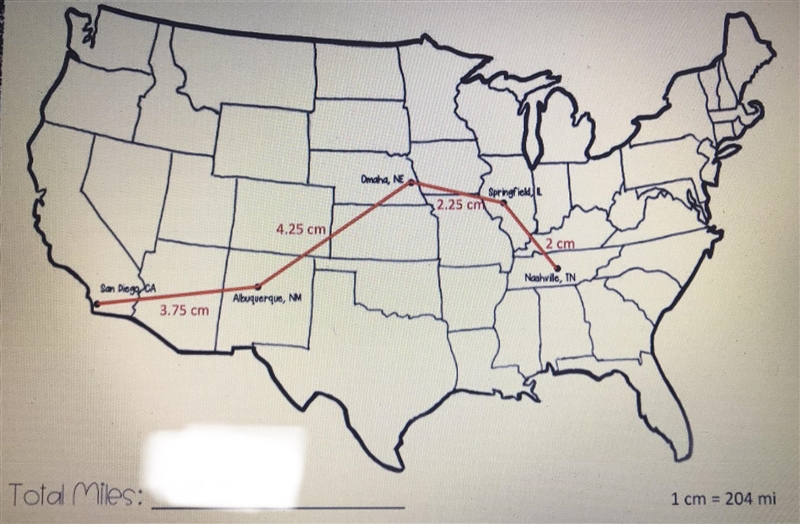 PLEASE HELP!!!! We need to know total number of miles and we need to know the distance-example-2