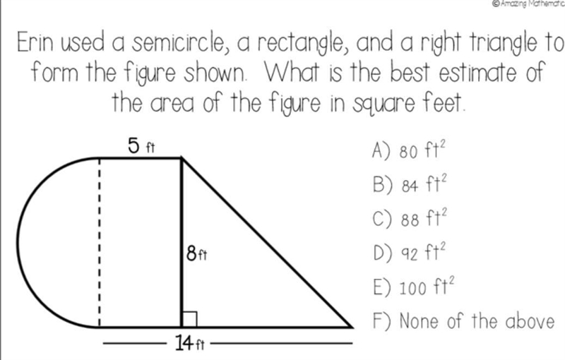 Eric used a semicircle, a rectangle, and a right triangle to form the figure shown-example-1