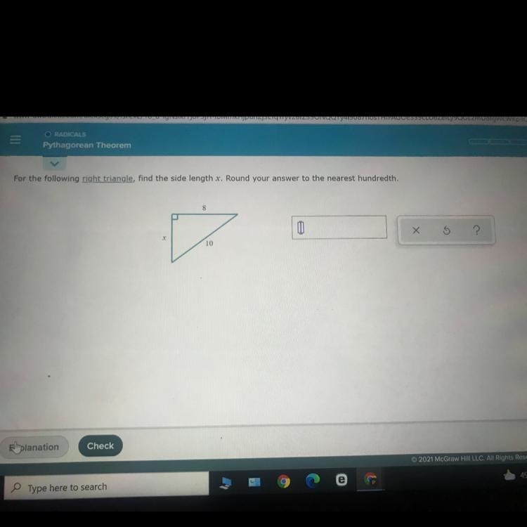 For the following right triangle, find the side length x. Round your answer to the-example-1