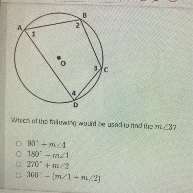 Quadrilateral ABCD is inscribed in circle O as shown below.-example-1