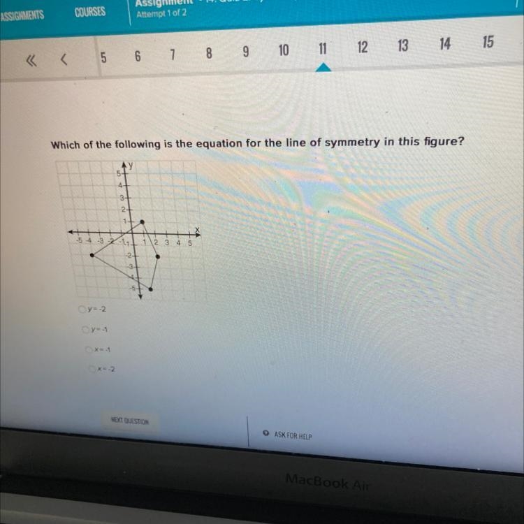 Which of the following is the equation for the line of symmetry in this figure?-example-1