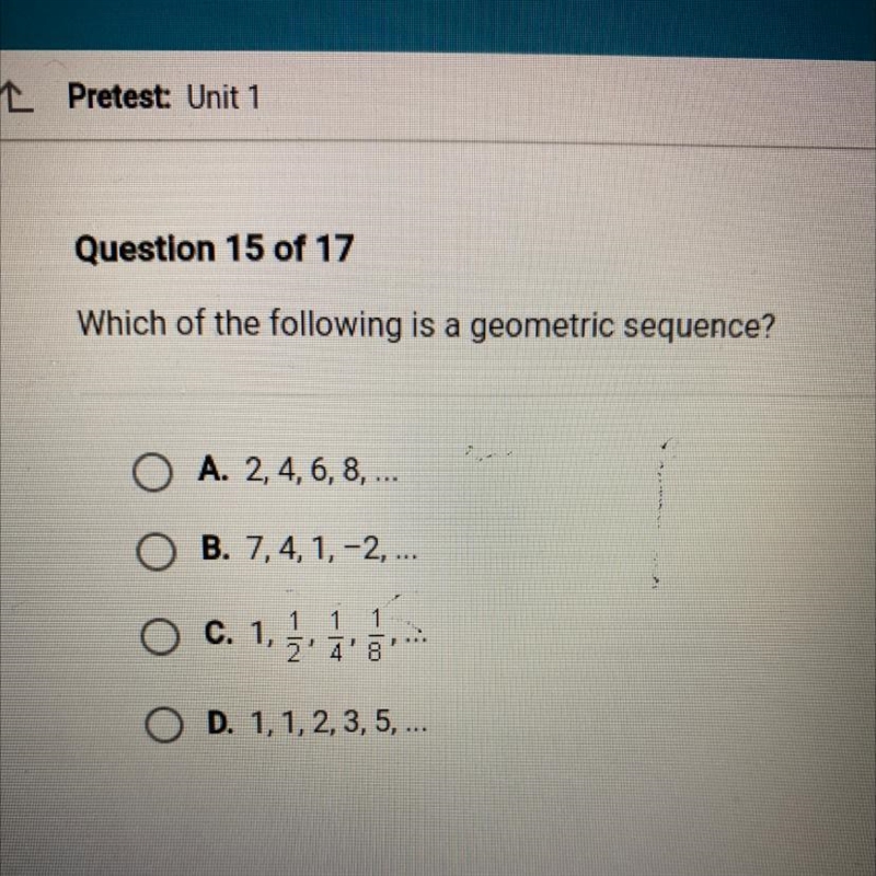 HELPPPPPPPP Which of the following is a geometric sequence?-example-1