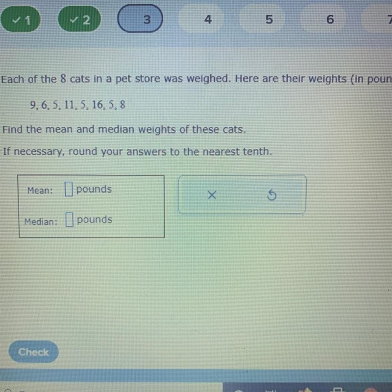 Find the mean and median weights of these cats.-example-1