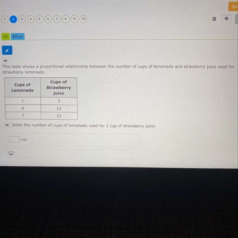 This table shows a proportional relationship between the number of cups of lemonade-example-1