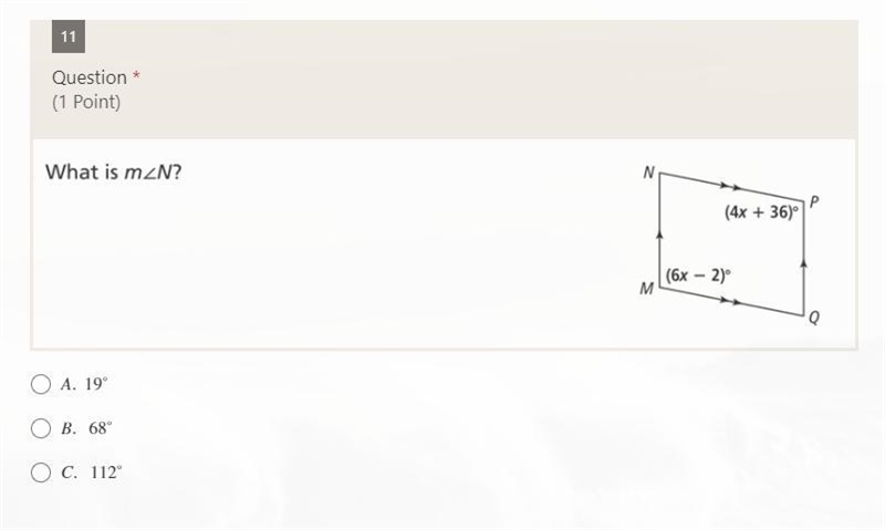 What is m A: 19° B: 68° C: 112°-example-1