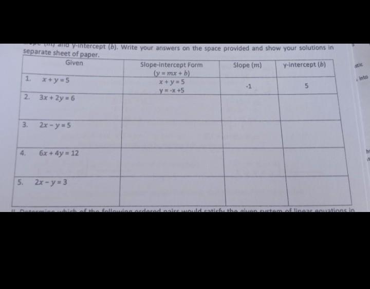 Direction: Transform each pair of equations into slope-interaction form (y=mx + b-example-1