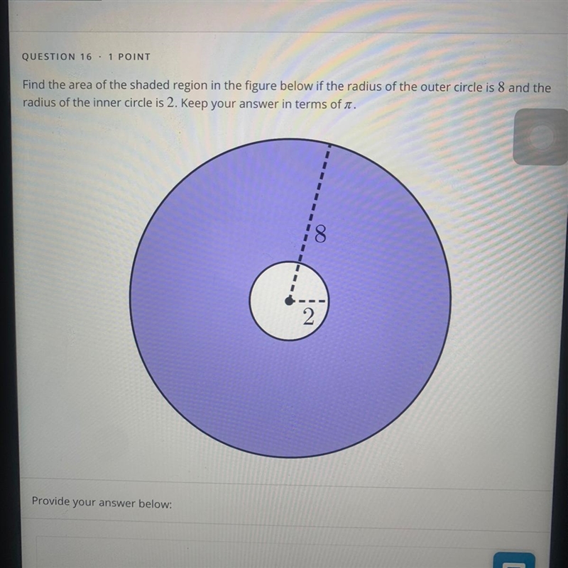 Find the area of the shaded region in the figure below if the radius of the outer-example-1