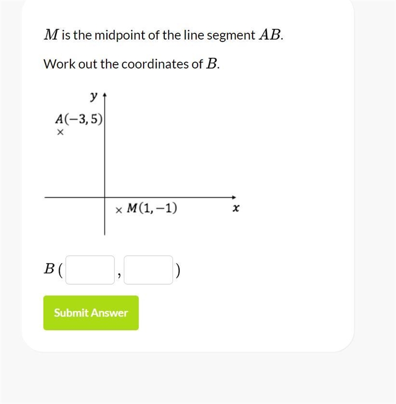 M is the midpoint of the line segment AB. Work out the coordinates of B.-example-1