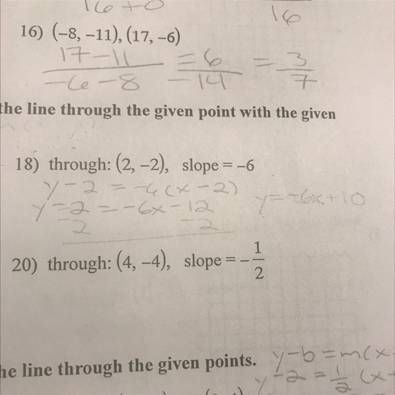 Write the slope-intercept form of the equation of the line through the given point-example-1