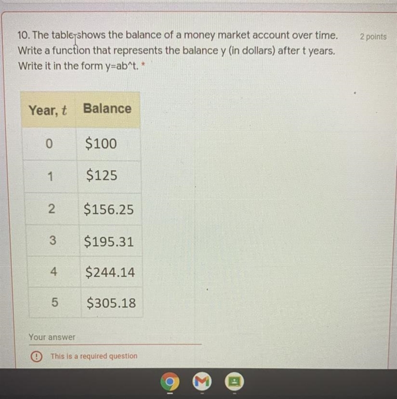 10. The table shows the balance of a money market account over time. Write a function-example-1