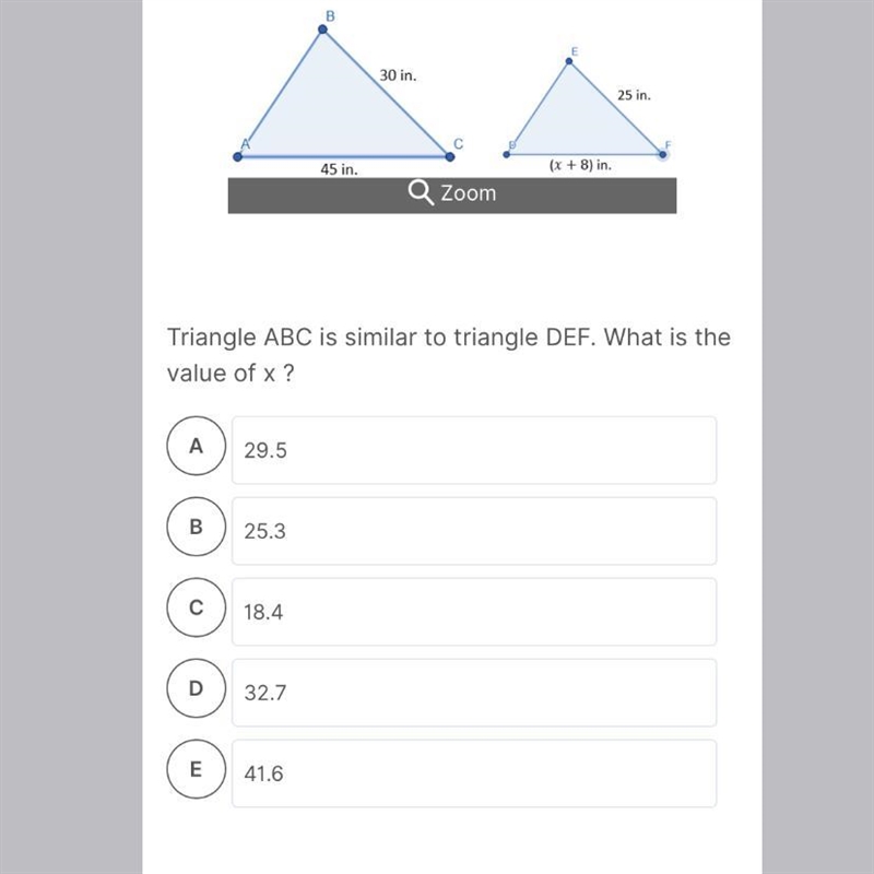 Triangle ABC is similar to triangle DEF. What is the value of x ?-example-1