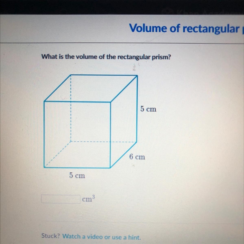 What is the volume of the rectangular prism? 5 cm 6 cm 5 cm-example-1