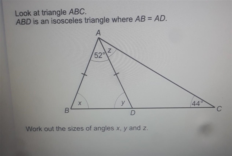 Work out the size angles x,y and z​-example-1