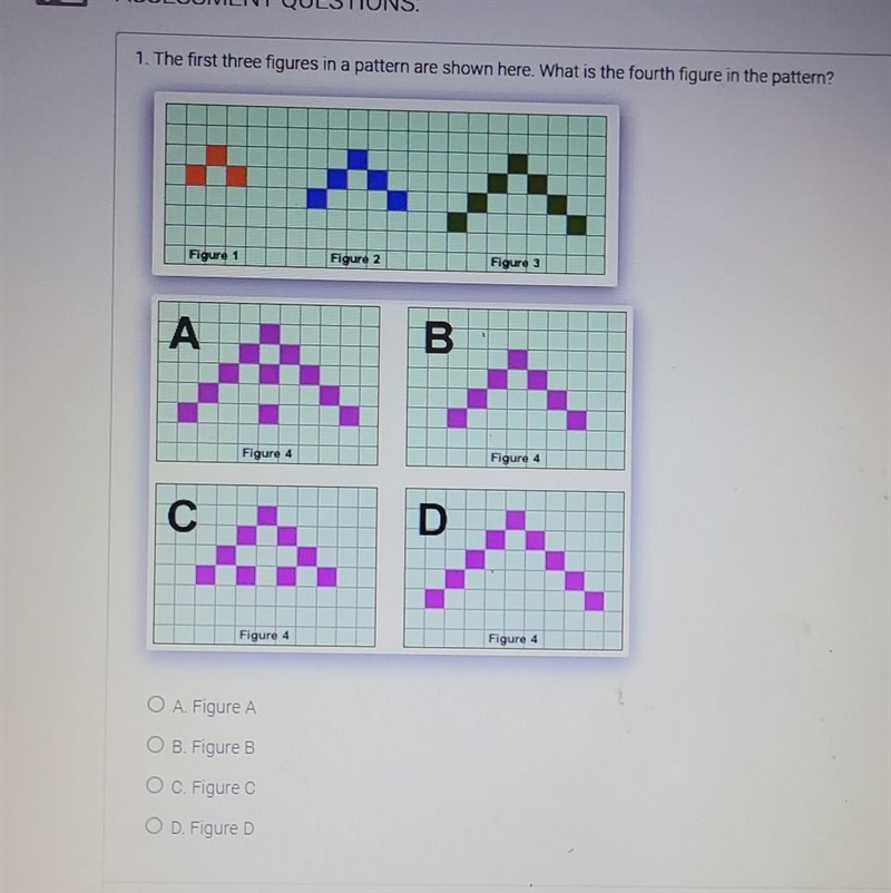 1The first three figures in a pattern are shown here. What is the fourth figure in-example-1