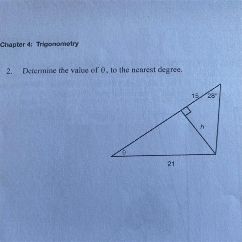 Determine the value of theta, to the nearest degree. Please show work.-example-1