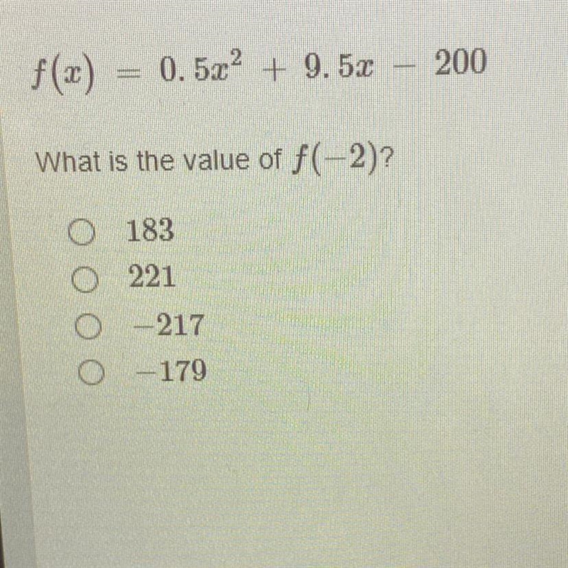 What is the value of f(-2)? A: 183 B: 221 C: -217 D: -179-example-1