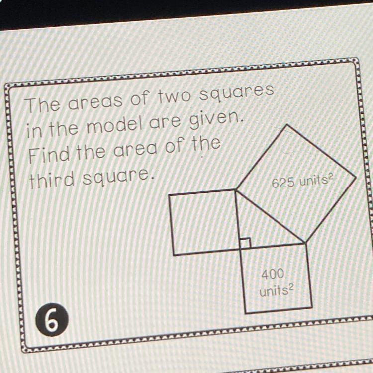 The areas of two squares in the model are given. Find the area of the third square-example-1