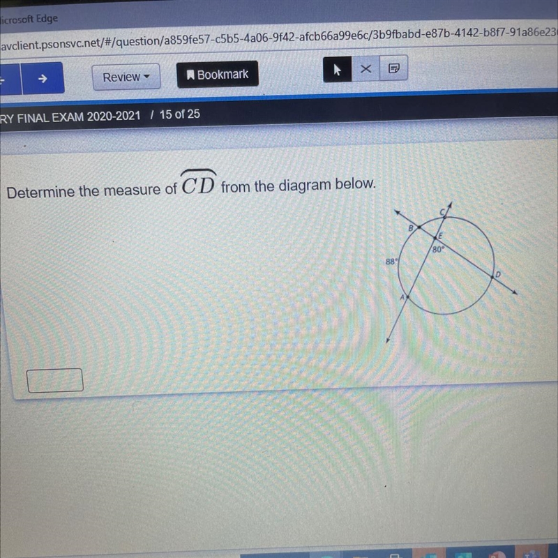 Determine the measure of CD from the diagram below. A E 809 88-example-1