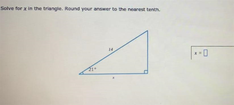 Solve for x in the triangle. Round your answer to the nearest tenth.-example-1