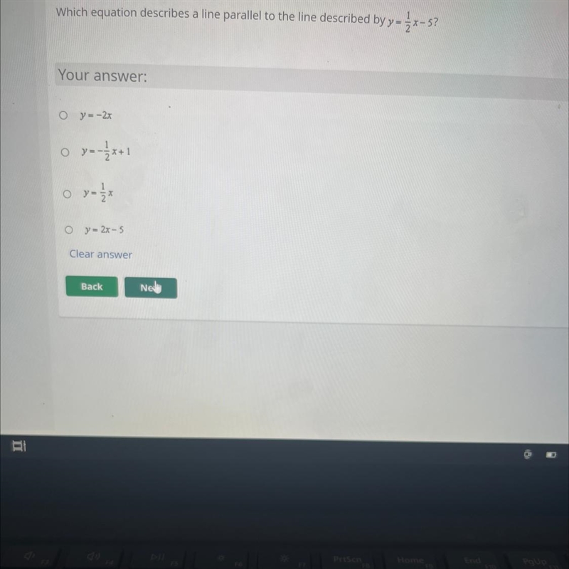 Y = {x-5? Which equation describes a line parallel to the line described by y- Your-example-1