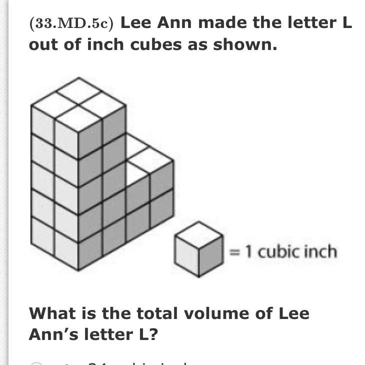 Lee Ann made the letter L out of inch cubes as shown.-example-1