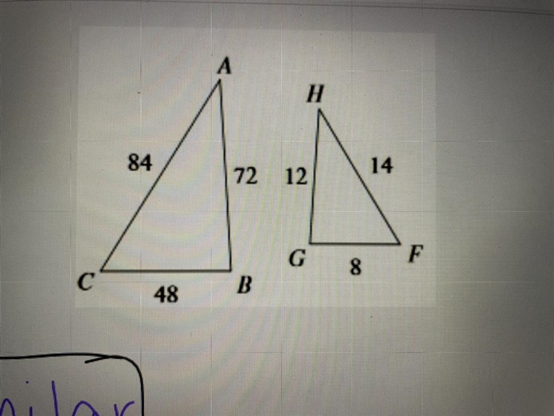 Are the two triangles in the image above similar? If so then what is the correct postulate-example-1