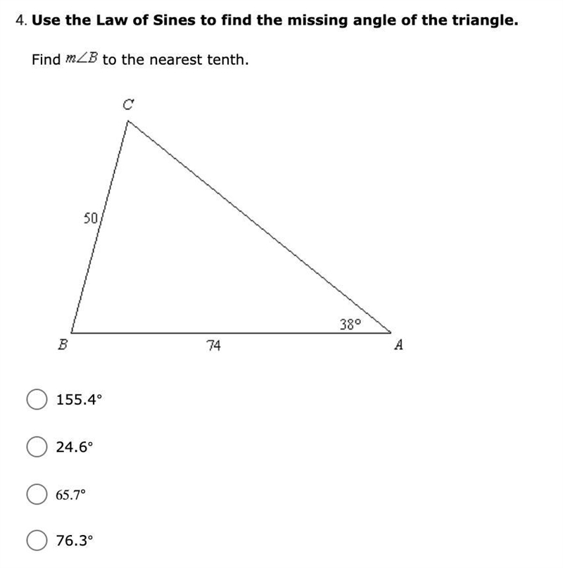 Use the Law of Sines to find the missing angle of the triangle find mB to the nearest-example-1