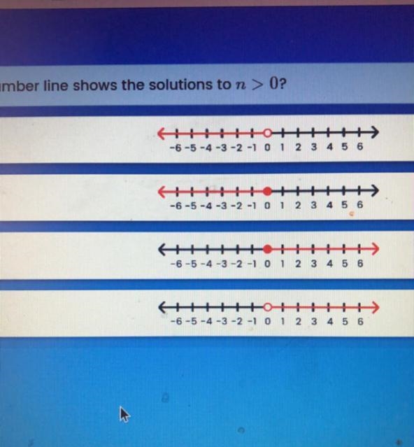 What's the number line shows the solution to n > 0-example-1