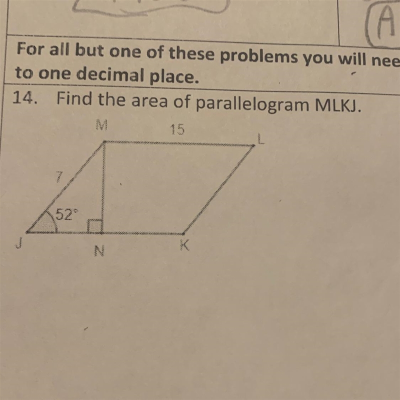 help please! Find the area of parallelogram MLKJ. You will need to use soh cah toa-example-1