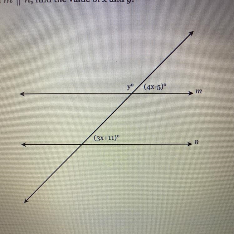 Given m||n, find the value of x and y.-example-1