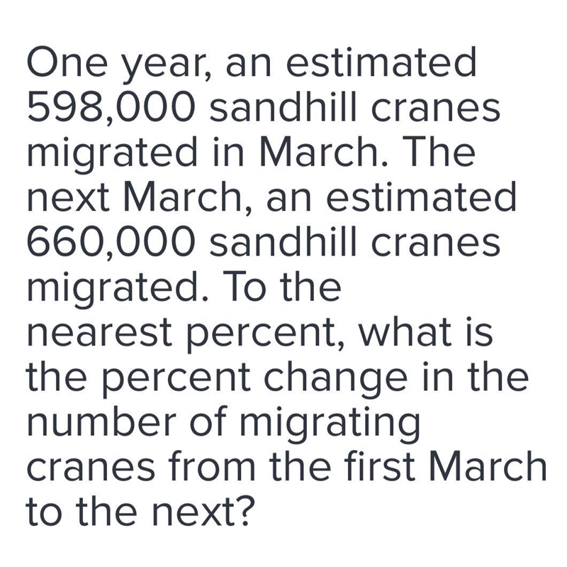 One year, an estimated 598,000 sandhill cranes migrated in March. The next March, an-example-1