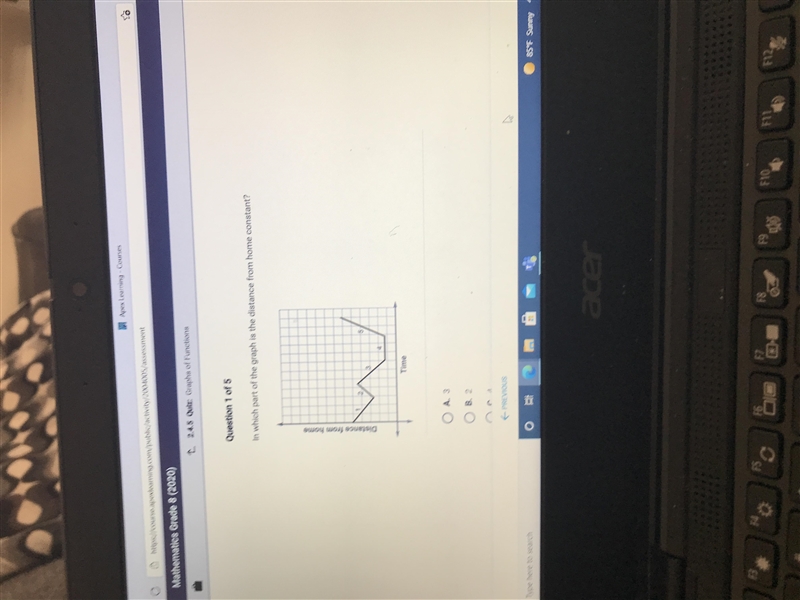 In which part of the graph is the distance from home constant-example-1